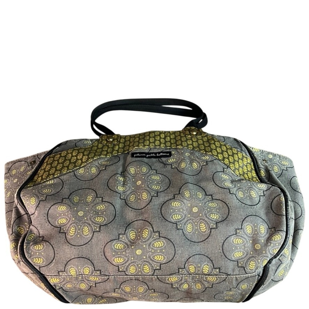 Petunia Pickle Bottom Diaper Bag Grey Yellow Floral Canvas Tote Travel Bag